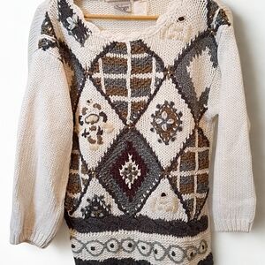 Vintage Huntington Ridge Hand Knit Pullover Sweater Large Geometric Granny